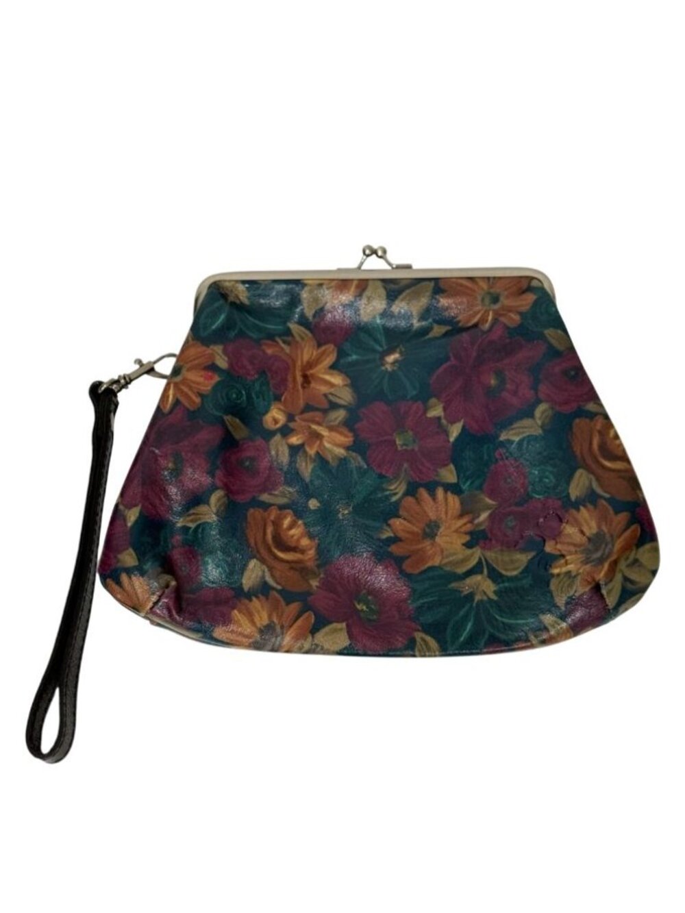 Patricia Nash Savena Leather Wristlet Kiss Lock Clutch Peruvian Painting Floral